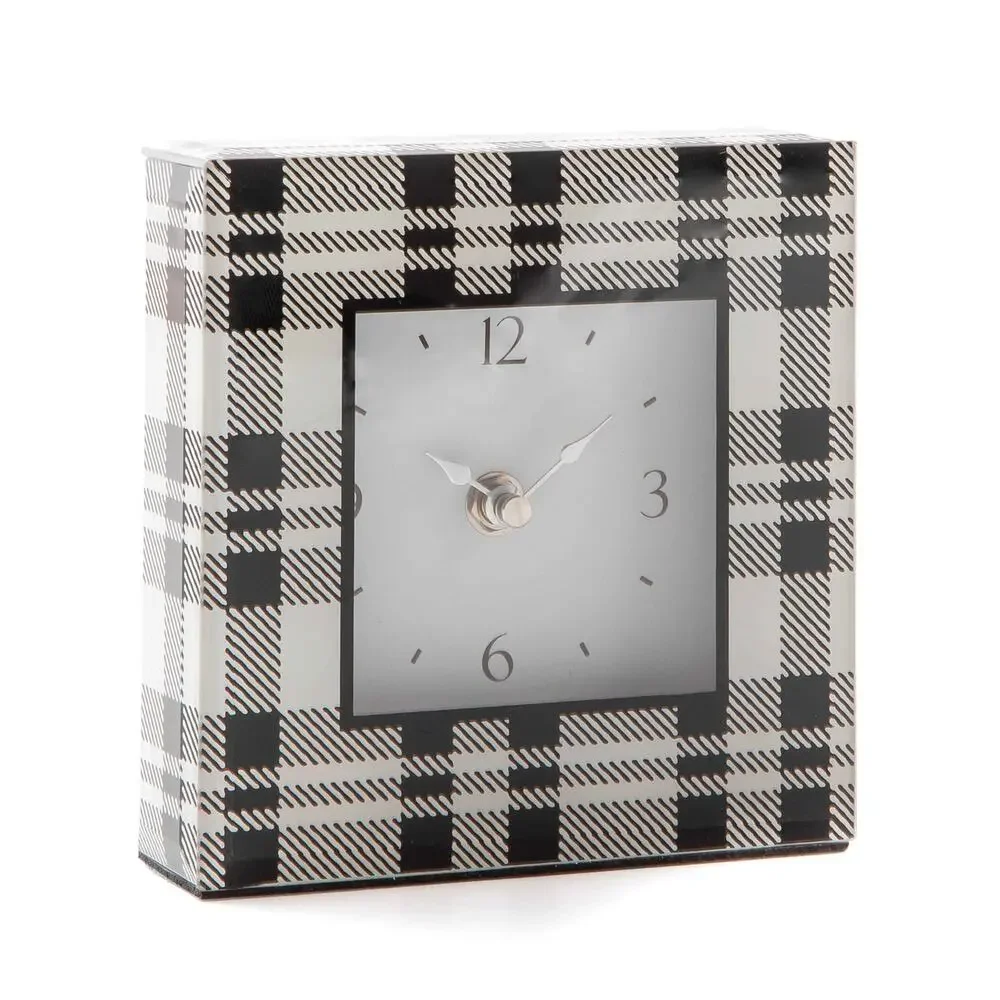 Mackenzie Childs Black & White Tartan Desk Clock NEW